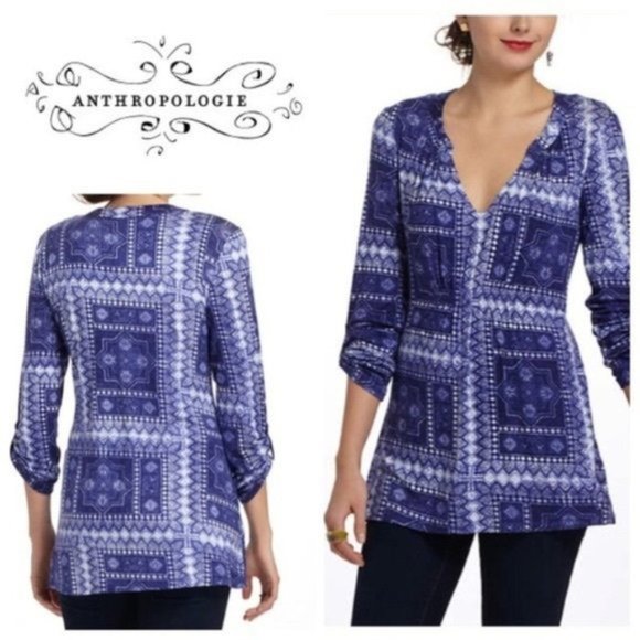 Anthropologie One September Delft Stamped Tunic size small - Picture 2 of 8